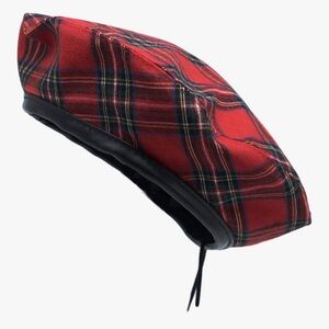 NWOT Cotton Red Tartan Plaid Beret Hat
